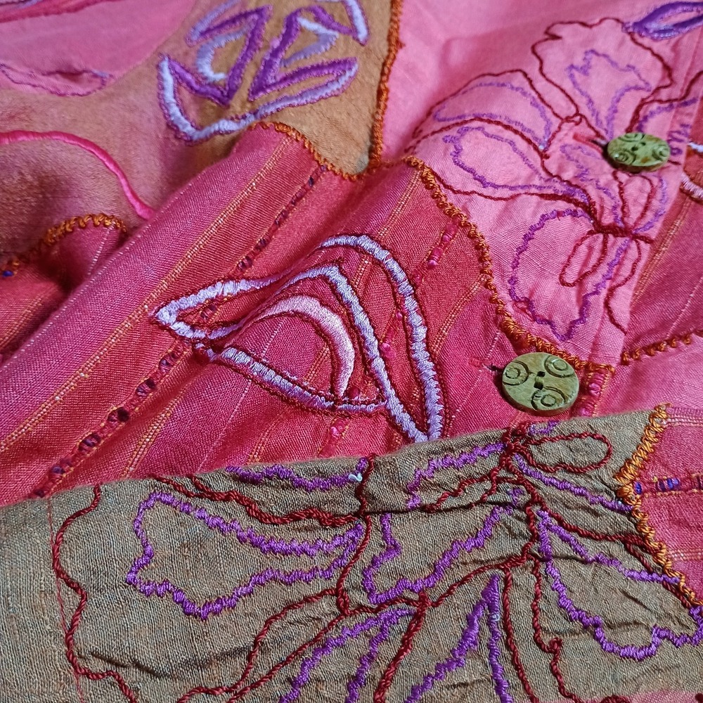 Coldwater Creek Artisan Asian Style Patchwork Embroidered Jacket Womens M... - Picture 3 of 10